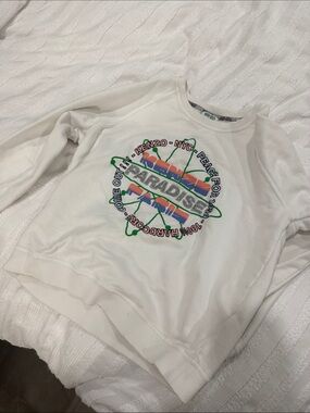 Kenzo White Crewneck with Multi-Color 'Paradise' Graphic